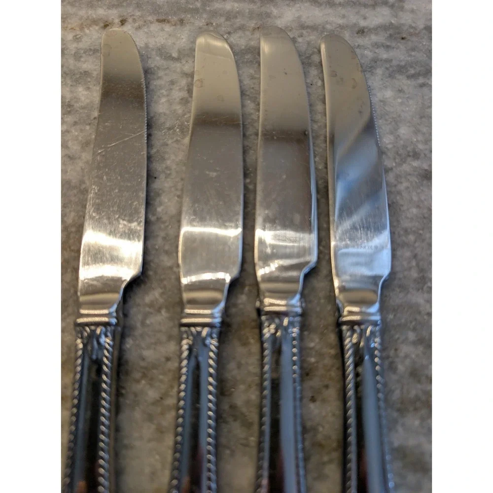4 Lenox TUDOR BEAD Stainless 18/10 Glossy Rope Edge Knives Set